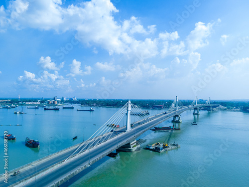 Aerial View of Shah Amanat Bridge, the second constructed across the Karnaphuli River in Bangladesh photo