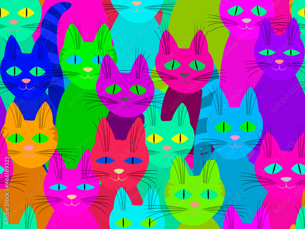 Seamless pattern with multicolored cats.
