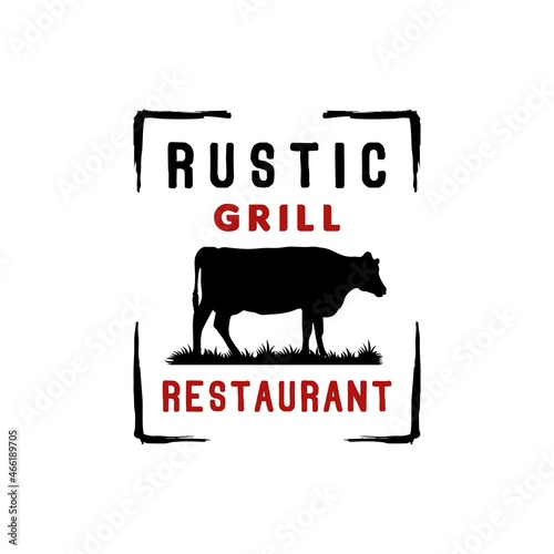 Angus Bull Cattle Farm Ranch Beef Grill Barbeque BBQ Logo Design Inspiration