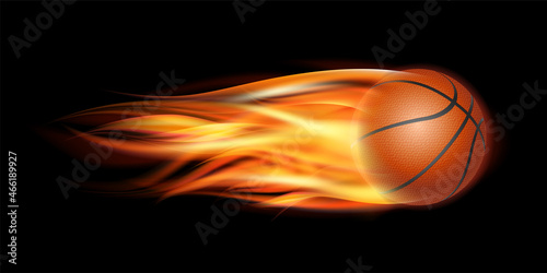 Flaming Basketball Ball. Basketball Ball flying in fire on dark background. © tassel78