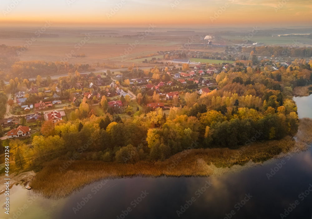 Insko (West Pomeranian Voivodeship) October 30, 2021. Autumn at Lake Insko, Soltysia Island at sunrise. 