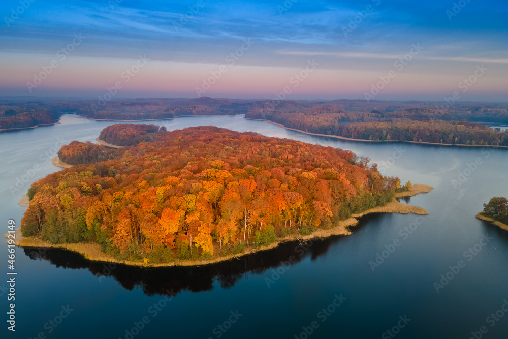 Insko (West Pomeranian Voivodeship) October 30, 2021. Autumn at Lake Insko, Soltysia Island at sunrise. 