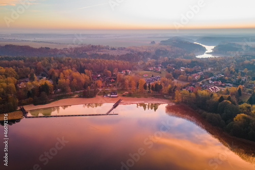 Insko (West Pomeranian Voivodeship) October 30, 2021. Autumn at Lake Insko, Soltysia Island at sunrise.  photo