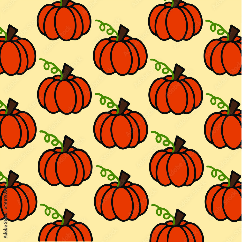 Pumpkin Pattern Background. Social Media Post. Fruit Vector Illustration.