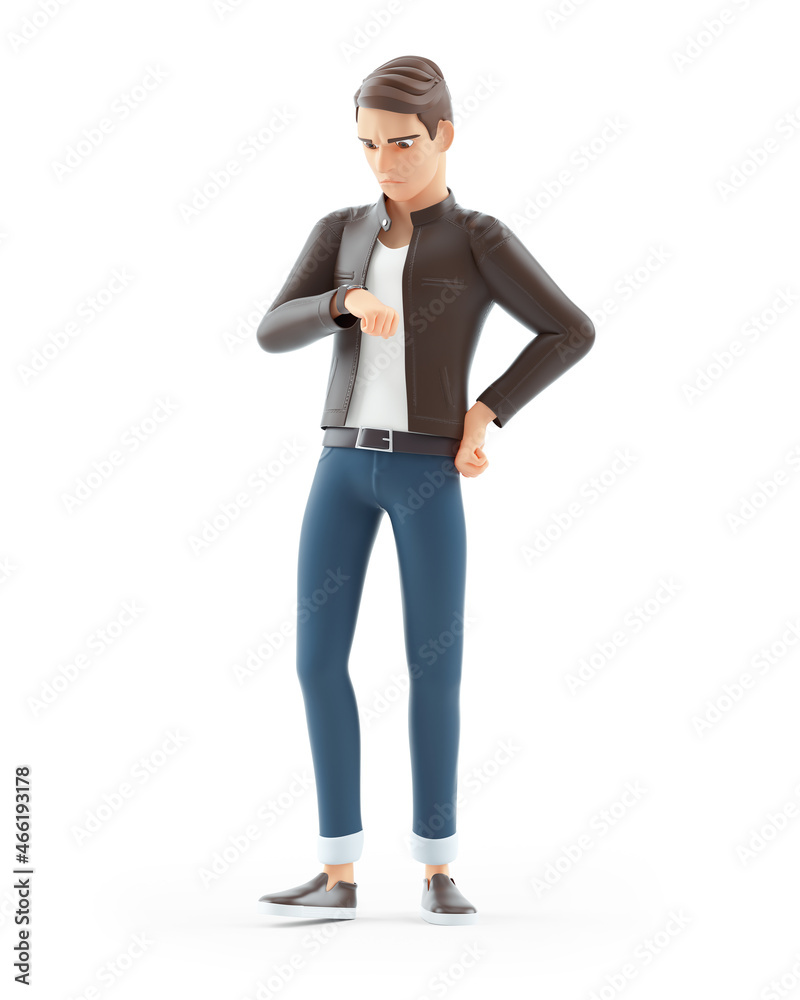 3d cartoon man watching time 3d cartoon man watching time