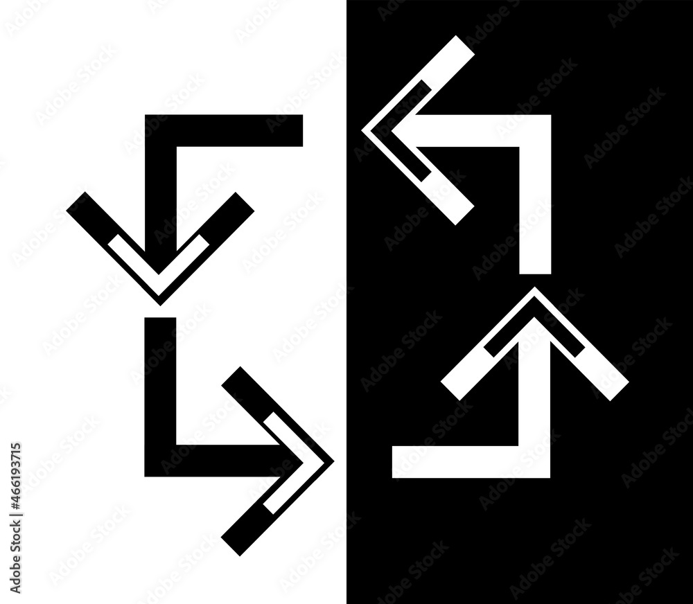 Black and white curved arrow icon. circular vector arrows. Vector illustration isolated white and black background. Black and white curved arrow icon. circular vector arrows. Vector illustration isolated white and black background.