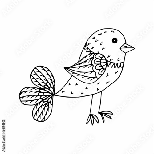 Wallpaper Mural Funny hand drawn stylized bird in the doodle style. Coloring page, invitation, postcard. Black and white vector image. Torontodigital.ca