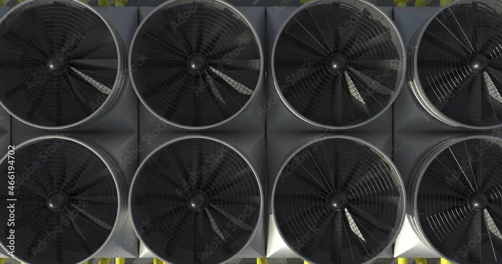 Chiller cooling system at the compressor station. Heat exchanger in which air and water reduce the temperature for heavy industry, seamless loop