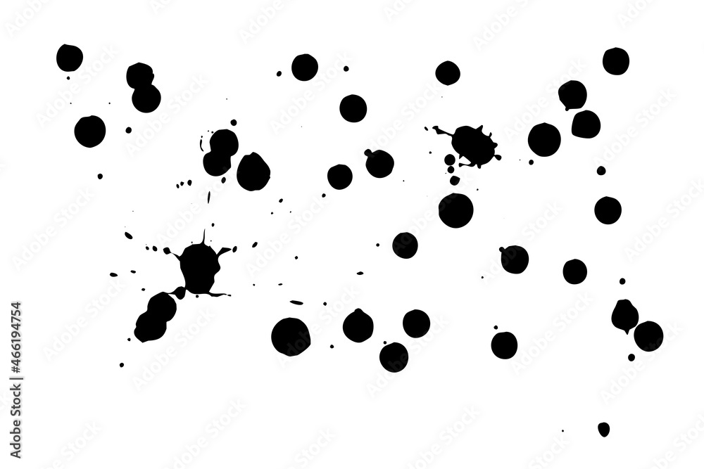 Black blot on a white background. Spots of ink on a piece of paper.