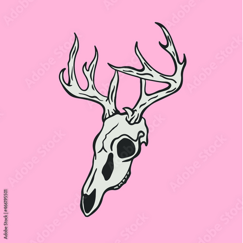 Deer Skull Symbol. Tattoo Design. Vector Illustration.