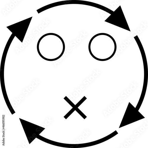 Four arrows. Circle rotation icon vector. Circle arrow with shocked face. Vector illustration isolated on white background.