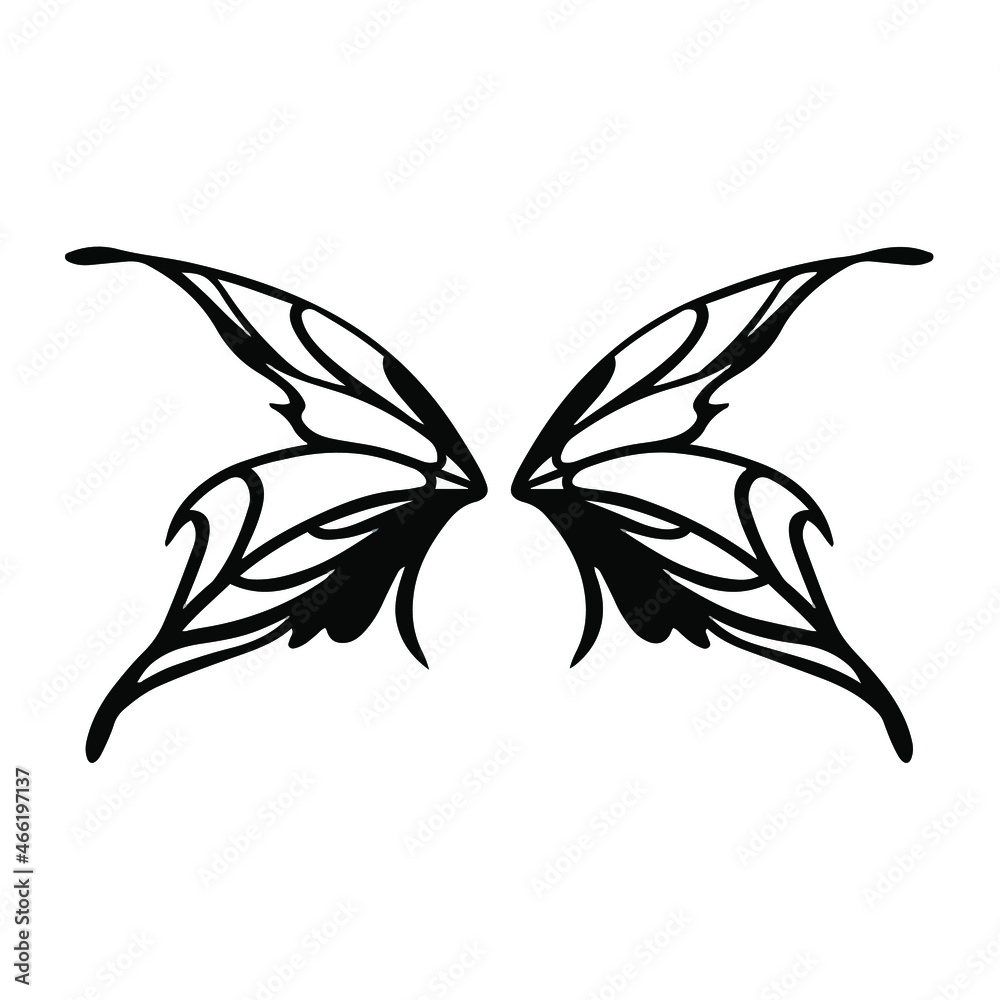 Black Tribal Fairy Wings Logo on White Background. Tattoo Design Stencil Vector Illustration. Black Tribal Fairy Wings Logo on White Background. Tattoo Design Stencil Vector Illustration.