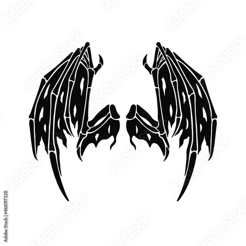 Black Devil Wings Logo on White Background. Tattoo Design Stencil Vector Illustration.