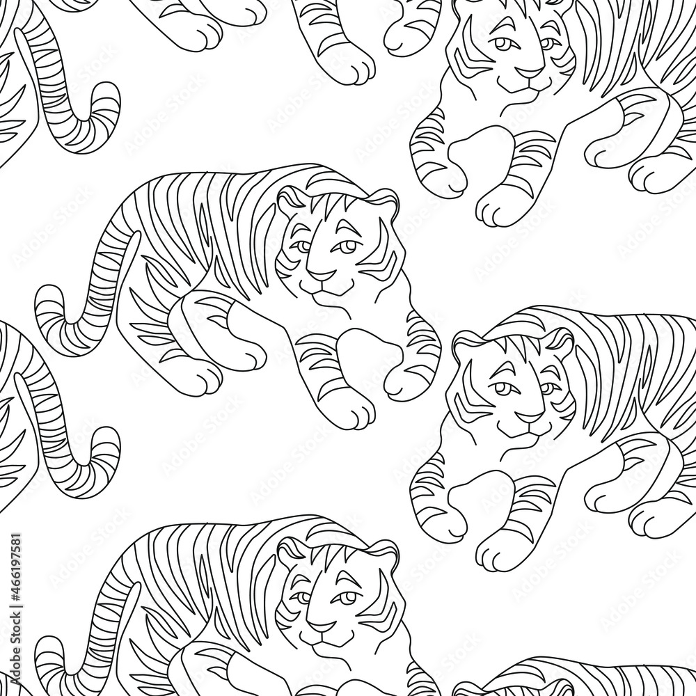 Tigger Line Pattern Vector seamless pattern : linear tigers . Line art black and white ...