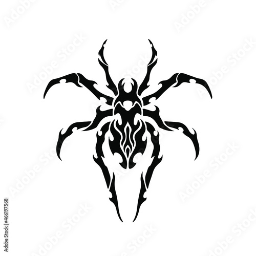 Black Tribal Spider Logo on White Background. Tattoo Design Stencil Vector Illustration.