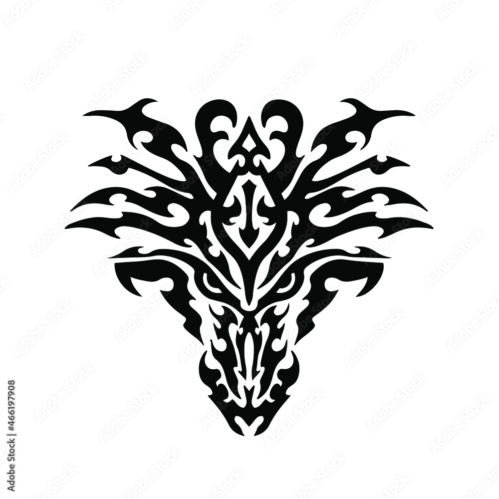 Black Tribal Dragon Head Logo on White Background. Tattoo Design ...
