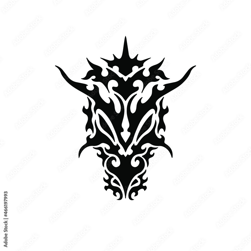 Black Tribal Dragon Head Logo on White Background. Tattoo Design ...
