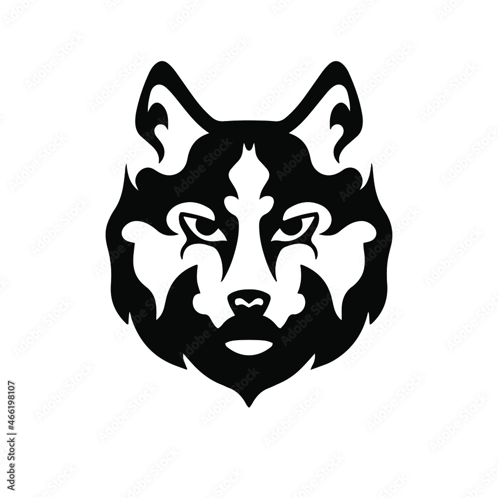 Black Tribal Wolf Head Logo on White Background. Tattoo Design Stencil Vector Illustration Black Tribal Wolf Head Logo on White Background. Tattoo Design Stencil Vector Illustration