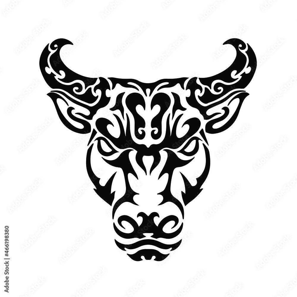 Black Tribal Bull Head Logo on White Background. Tattoo Design Stencil Vector Illustration Black Tribal Bull Head Logo on White Background. Tattoo Design Stencil Vector Illustration