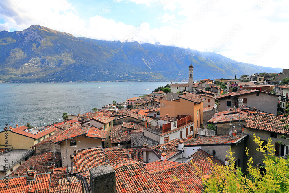 Limone sul Garda at the western bank of Lake Garda. Lombardy, northern Italy, Europe.
