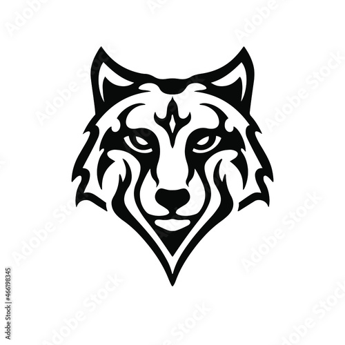 Black Tribal Wolf Head Logo on White Background. Tattoo Design Stencil Vector Illustration