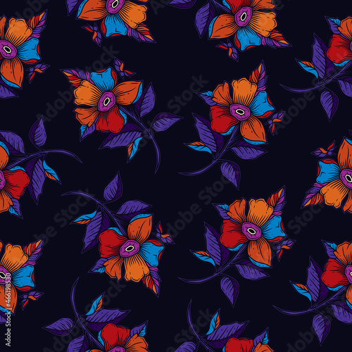 Original vector seamless pattern of flowers in vintage style. A design element.