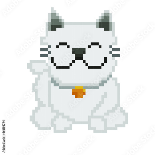 Pixel art Asia lucky cat, maneki neko