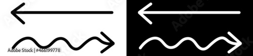 Straight and wavy arrow. Left and right directions. Hand draw element. Arrows sign. Arrow vector icon. Vector illustration on white and black background