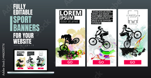 Active young man doing tricks on a bicycle, extreme sport concept. Sport background ready for poster or banner, vector