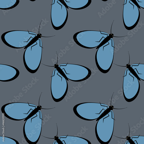 Illustration on a square background - stylized moths - graphics. Summer, insects, unbearable ease of life