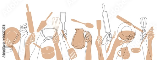 Pattern with Different Kitchen Utensils. Cooking Background. Vector illustration.