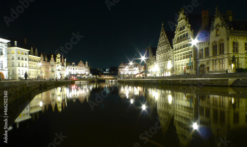 Night view of main canal in Gent  Belgium 