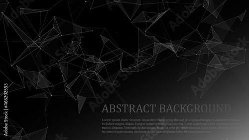Network or connection. Abstract black background of new technologies. Data transfer. 3D vector illustration.