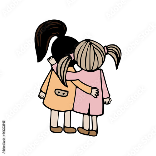 Cute vector friendship clipart. Hand drawn doodle illustration with girls.