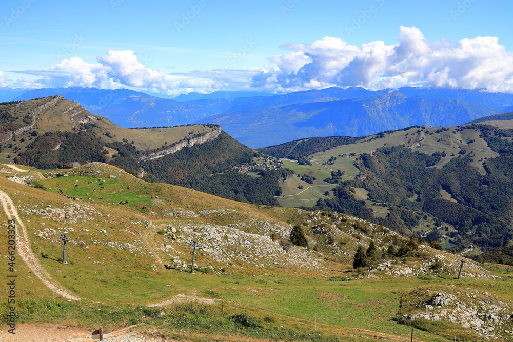 Panorama of Mount Baldo viewed from the west. Italian Alps. Europe. 