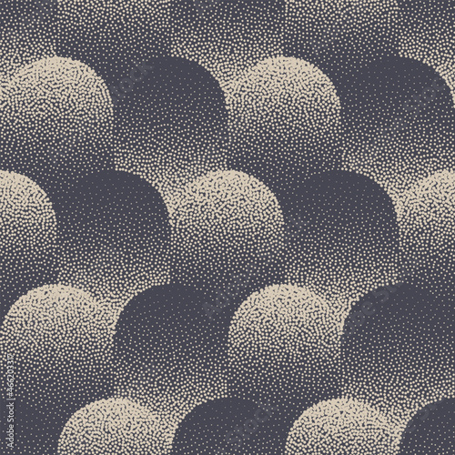 Unusual Aesthetic Stippled Seamless Pattern Geometric Vector Abstract Background. Hand Drawn Tileable Modern Boho Texture Dotted Rounded Repetitive Wallpaper. Halftone Retro Colors Art Illustration