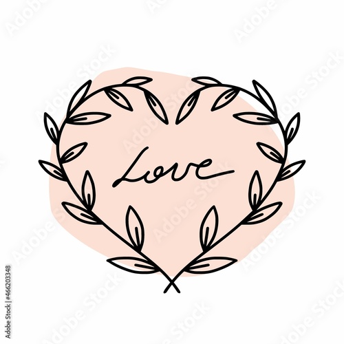 Vector drawing of a heart with a line and petals