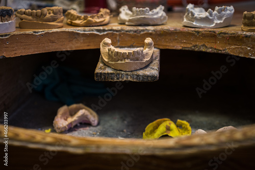 a copy of a human tooth with a dental technician