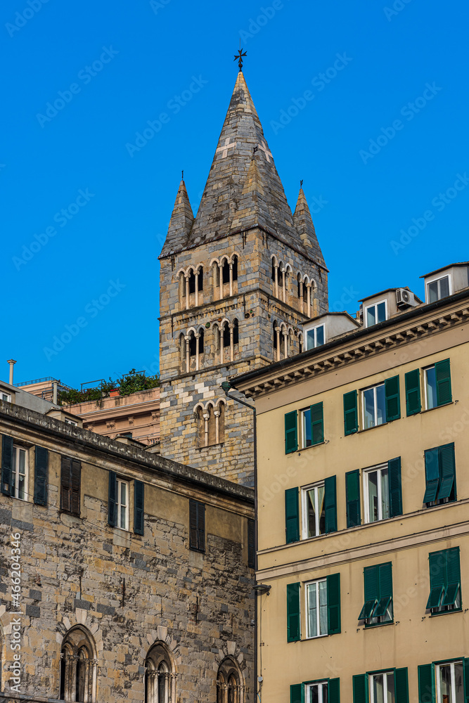 Campanile of ancient church in Genoa