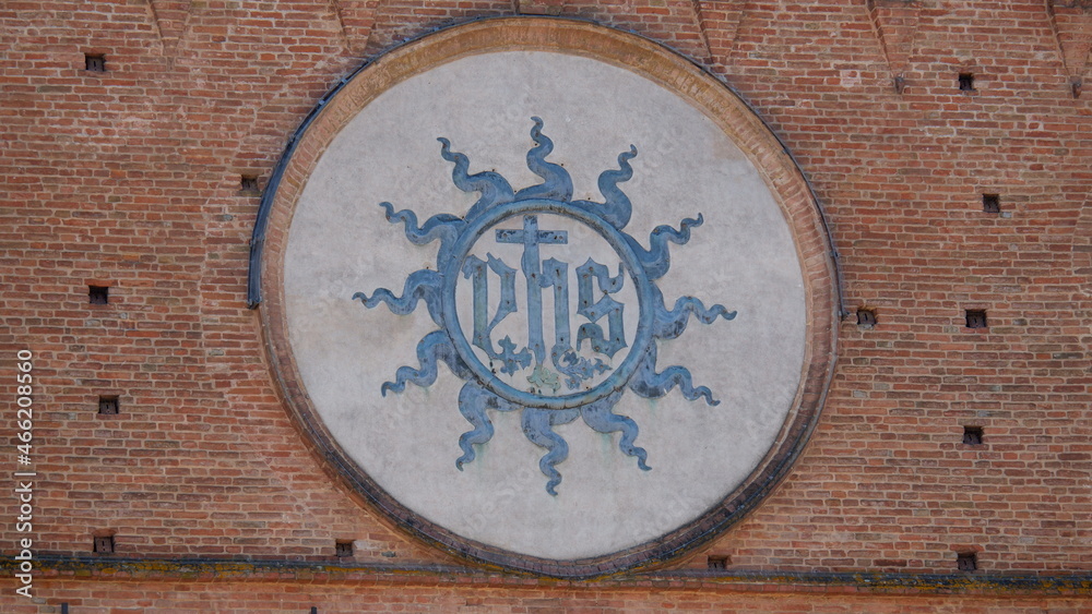 The coat of arms of the Jesuits on the building