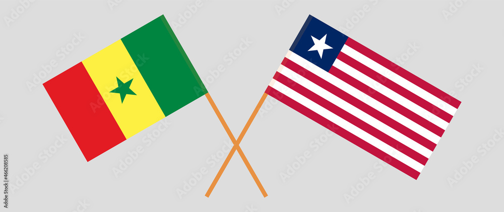 Crossed flags of Senegal and Liberia. Official colors. Correct proportion