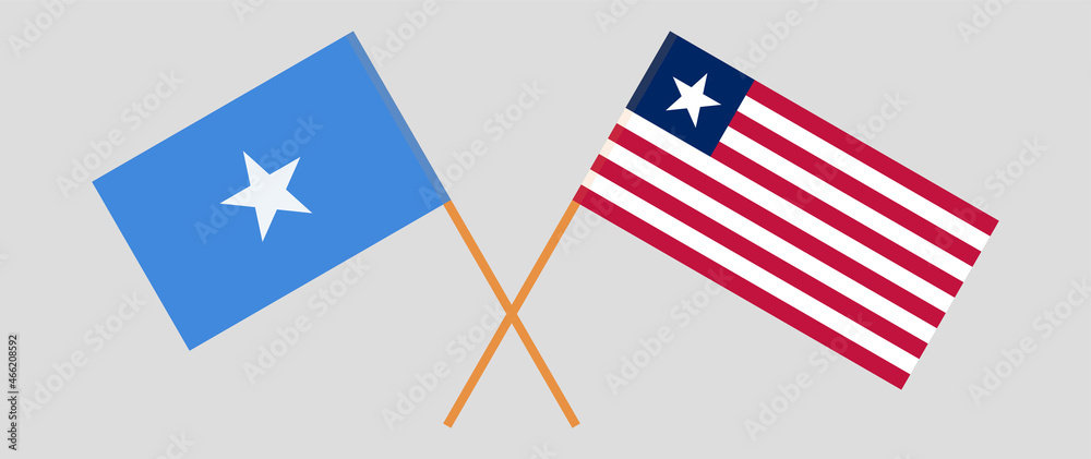 Crossed flags of Somalia and Liberia. Official colors. Correct proportion Crossed flags of Somalia and Liberia. Official colors. Correct proportion