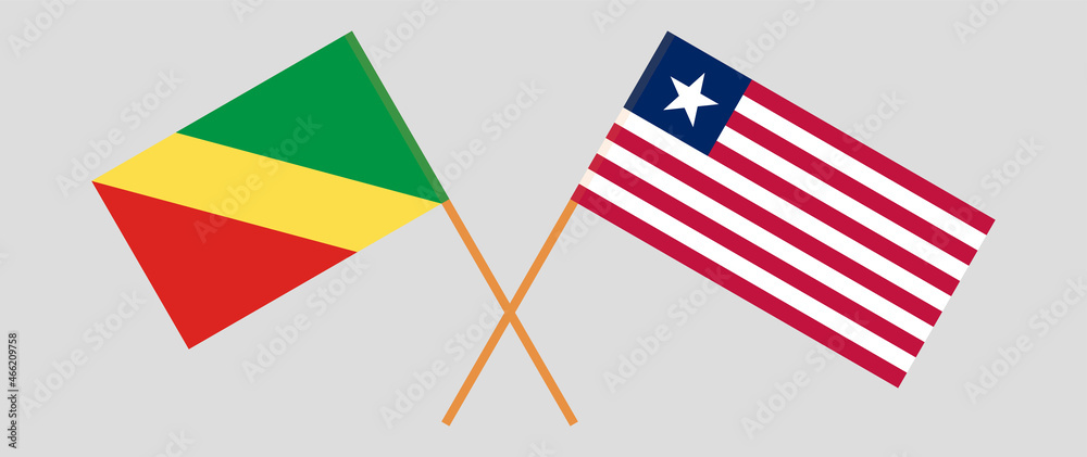Crossed flags of Republic of the Congo and Liberia. Official colors. Correct proportion Crossed flags of Republic of the Congo and Liberia. Official colors. Correct proportion