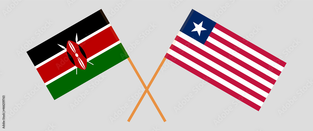 Crossed flags of Kenya and Liberia. Official colors. Correct proportion Crossed flags of Kenya and Liberia. Official colors. Correct proportion