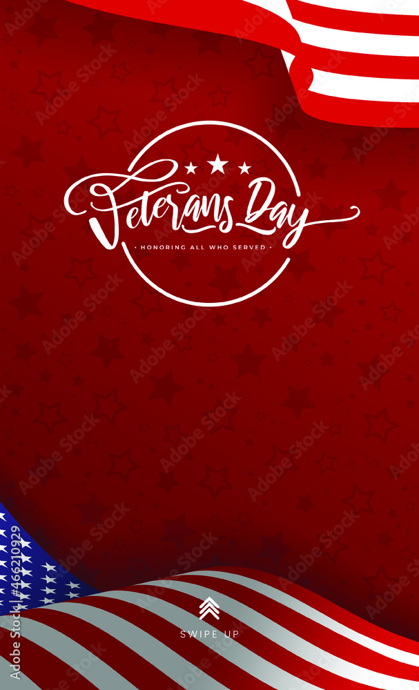 Veterans Day Background Vector Illustration with Wavy USA Flag and ...