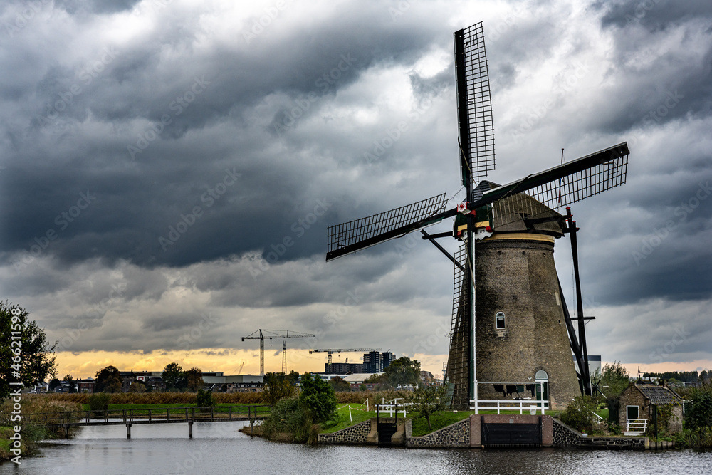 Dutch famous landscape, windmills in Netherlands