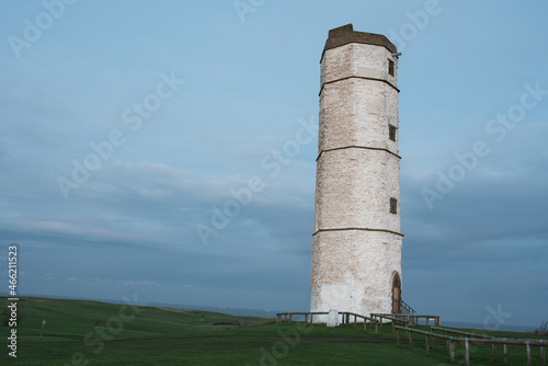 Flamborough, Yorkshire, United Kingdom - 20 December 2020: Old Flamborough Lighthouse in the evening. 