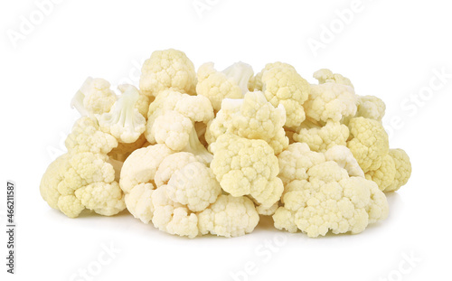 Heap of sliced cauliflower isolated on white background.
