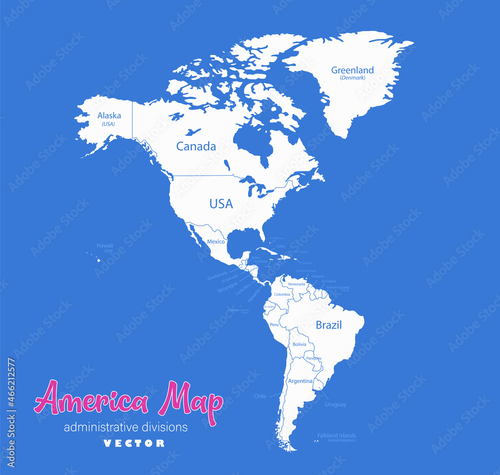 America map, separate states whit names, blue background vector