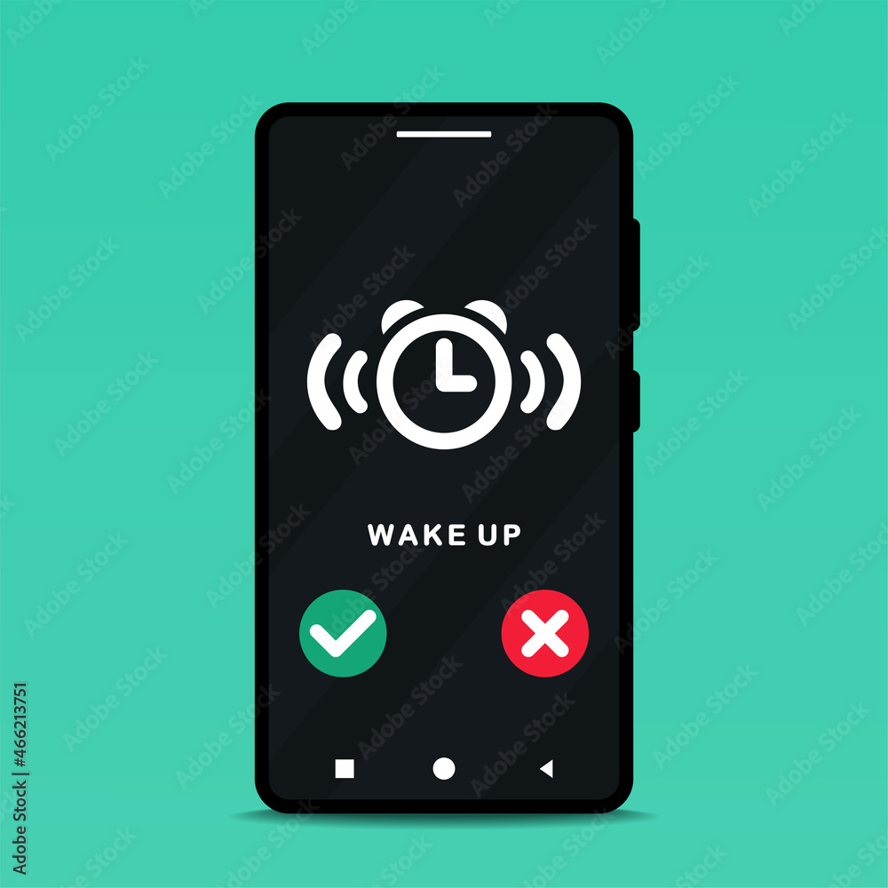 Wake up time settings. Set up alarm reminder on phone. Illustration vector Wake up time settings. Set up alarm reminder on phone. Illustration vector